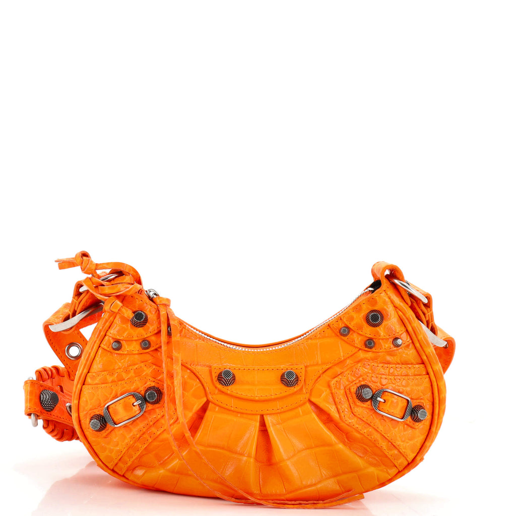 Balenciaga Le Cagole Giant Studs Shoulder Bag Crocodile Embossed