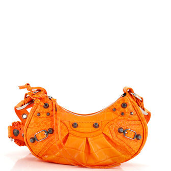 Balenciaga Le Cagole Giant Studs Shoulder Bag Crocodile Embossed Leather XS