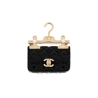 Chanel Flap Bag Brooch Metal and Resin with Faux Pearls