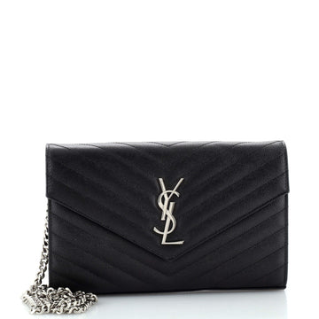 Saint Laurent Classic Monogram Wallet on Chain Matelasse Chevron Leather Medium
