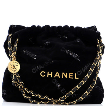 Chanel 22 Chain Hobo Quilted Velvet with Sequins Small