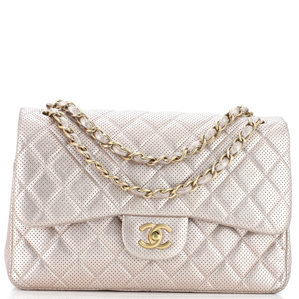 Chanel Classic Double Flap Bag Quilted Perforated Lambskin Jumbo