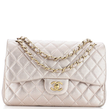 Chanel Classic Double Flap Bag Quilted Perforated Lambskin Jumbo