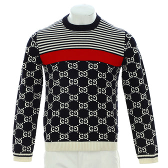 Gucci Men's GG Striped Crewneck Sweater Cotton