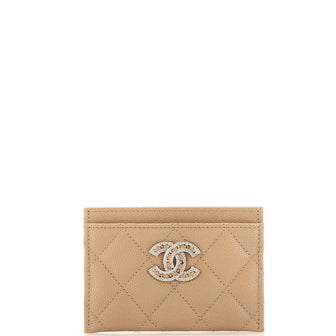 Chanel Crystal CC Card Holder Quilted Caviar