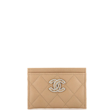 Chanel Crystal CC Card Holder Quilted Caviar