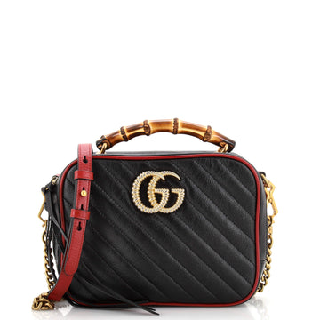 Gucci Marmont Torchon Bamboo Camera Bag Diagonal Quilted Leather Small