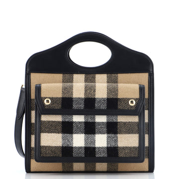 Burberry Pocket Tote House Check Cashmere with Leather Mini
