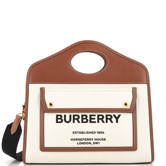 Burberry Logo Pocket Tote Canvas with Leather Small