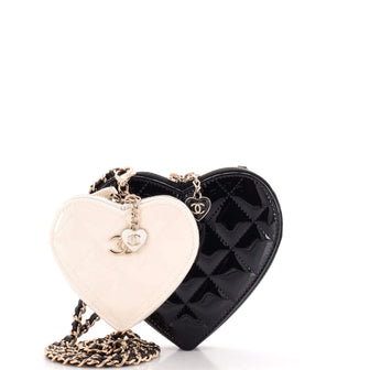 Chanel Double Heart Clutch with Chain Quilted Patent