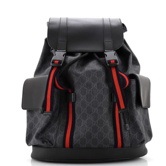 Gucci Double Pocket Buckle Backpack GG Coated Canvas Large