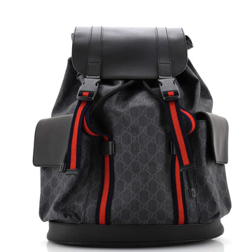 Gucci Double Pocket Buckle Backpack GG Coated Canvas Large