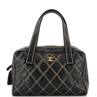 Chanel Surpique Zip Around Satchel Quilted Leather Medium