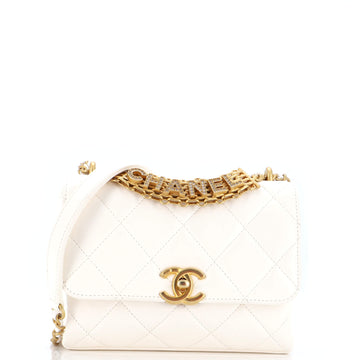 Chanel Crystal Logo Letters Chain Handle Flap Bag Quilted Lambskin Mini