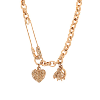 Christian Dior CD Safety Pin Bee Heart Chain Necklace Metal with Crystals