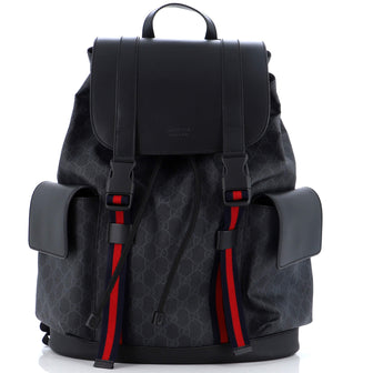 Gucci Double Pocket Buckle Backpack GG Coated Canvas Large