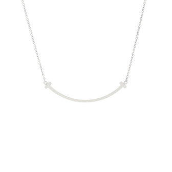 Tiffany & Co. T Smile Pendant Necklace 18K White Gold with Diamonds Small