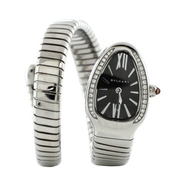 Bvlgari Serpenti Tubogas Single Spiral Quartz Watch Stainless Steel with Diamond Bezel 20