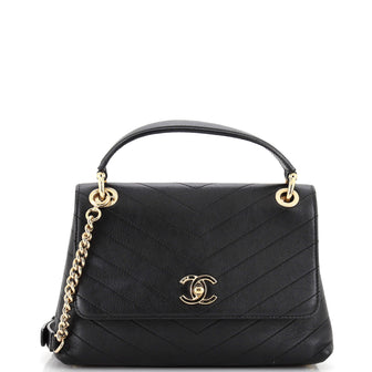 Chanel Chevron Chic Top Handle Bag Chevron Calfskin Small
