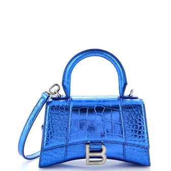 Balenciaga Hourglass Top Handle Bag Crocodile Embossed Leather XS