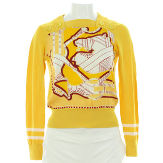 Hermes Women's Tatersales en Zigzag Sweater Viscose Blend and Printed Silk