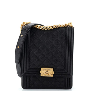 Chanel North South Boy Flap Bag Quilted Caviar Small