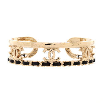Chanel CC Chain Detail Cuff Bracelet Metal with Leather
