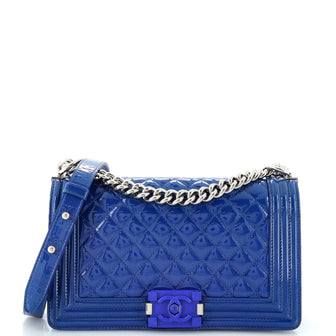Chanel Boy Flap Bag Quilted Plexiglass Patent Old Medium