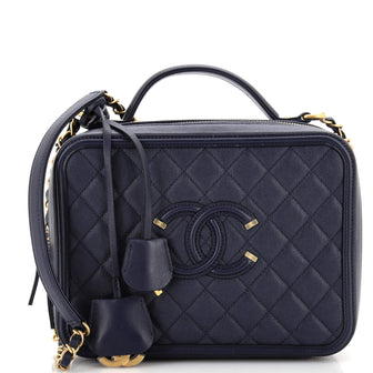 Chanel Filigree Vanity Case Quilted Caviar Large
