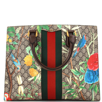 Gucci Animalier Web Top Handle Tote Tian Print GG Coated Canvas Large