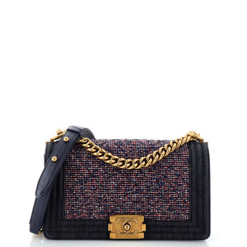 Chanel Boy Flap Bag Quilted Tweed With Denim Old Medium