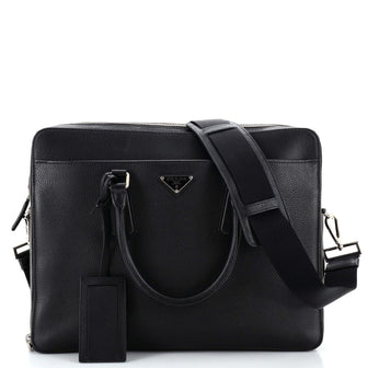 Prada Double Zip Around Briefcase Leather Large
