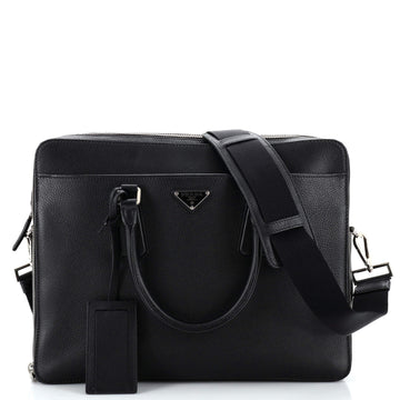 Prada Double Zip Around Briefcase Leather Large