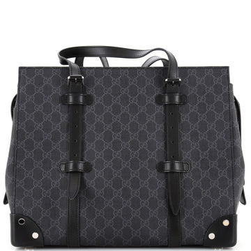 Gucci Buckle Travel Tote GG Coated Canvas with Leather Large