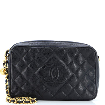 Chanel Vintage Diamond CC Camera Shoulder Bag Quilted Caviar Medium
