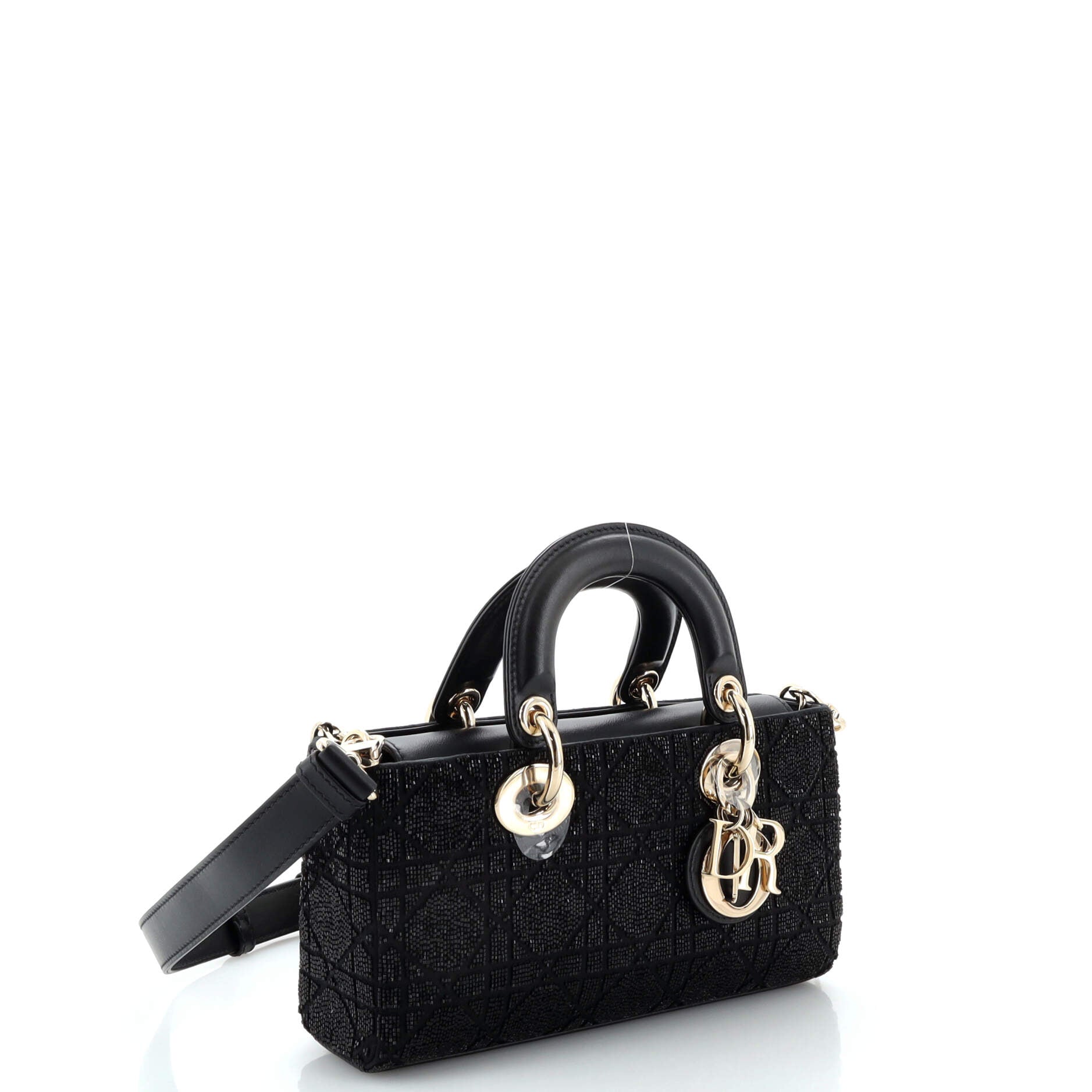 Christian Dior Lady D-Joy Bag Beaded Embroidered Satin Small Black