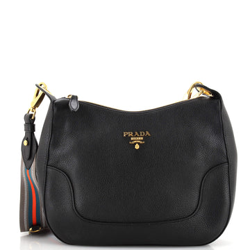 Prada Striped Strap Zip Hobo Vitello Daino Medium