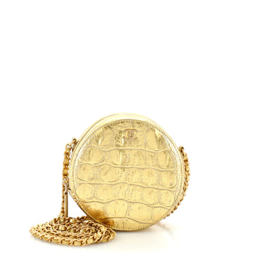 Chanel Round Clutch with Chain Crocodile Embossed Metallic Calfskin