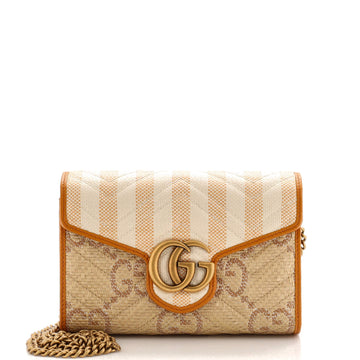 Gucci GG Marmont Chain Wallet Matelasse Jumbo GG Raffia with Stripes Mini