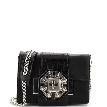 Prada Crystal Ribbon Shoulder Bag City Calf and Crocodile Embossed Leather Small