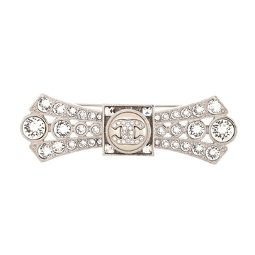 Chanel CC Bow Brooch Metal with Crystals and Faux Pearl