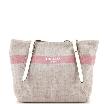 Prada Logo Stripe Shopper Tote Canvas and Leather