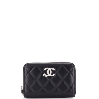 Chanel CC Stars Zip Coin Purse Quilted Lambskin Small