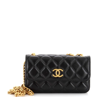Chanel CC Flap Phone Holder with Adjustable Chain Quilted Lambskin