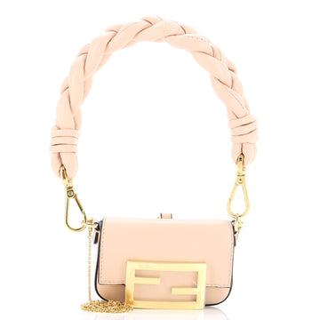 Fendi Maxi Handle Chain Baguette Charm Bag Leather Nano