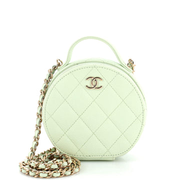 Chanel Handle with Care Round Vanity Case with Chain Quilted Caviar Small
