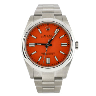 Rolex Oyster Perpetual Coral Red Automatic Watch Stainless Steel 41