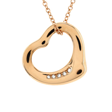 Tiffany & Co. Elsa Peretti Open Heart 5 Diamonds Pendant Necklace 18K Rose Gold with Diamonds