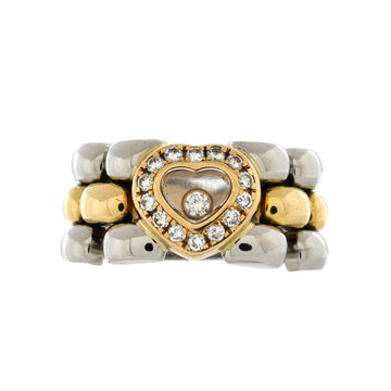 Chopard Happy Diamonds Heart Ring Stainless Steel and 18K Yellow Gold with Pave Diamonds and 1 Floating Diamond