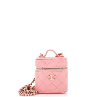 Chanel Handle with Care Vanity Case with Chain Quilted Caviar